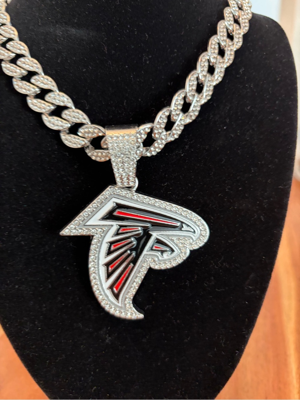 NFL Silver-tone Atlanta Falcons Paved CZ Logo Pendant Chain